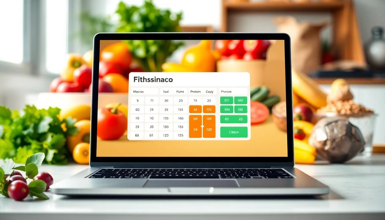 Calculate your macros accurately with the macro calculator interface and vibrant healthy food.
