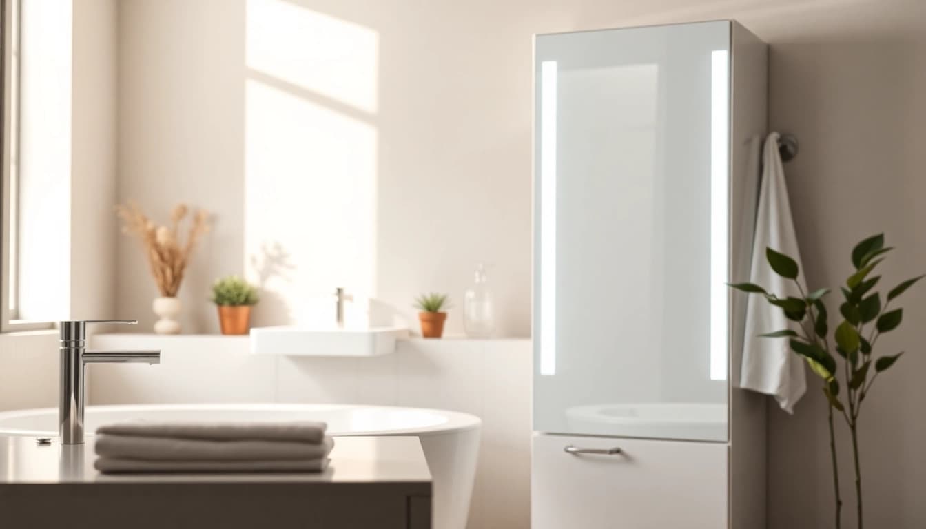 Der sonni Spiegelschrank präsentiert moderne Badezimmergestaltung mit eleganten Schaltern.