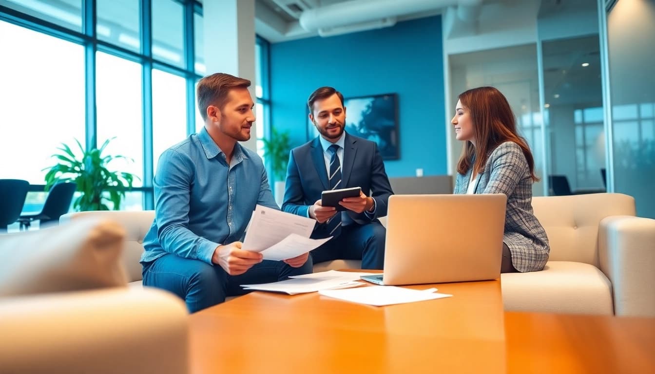 Florida Public Adjuster consulting clients in a professional office environment, showcasing collaborative discussions.