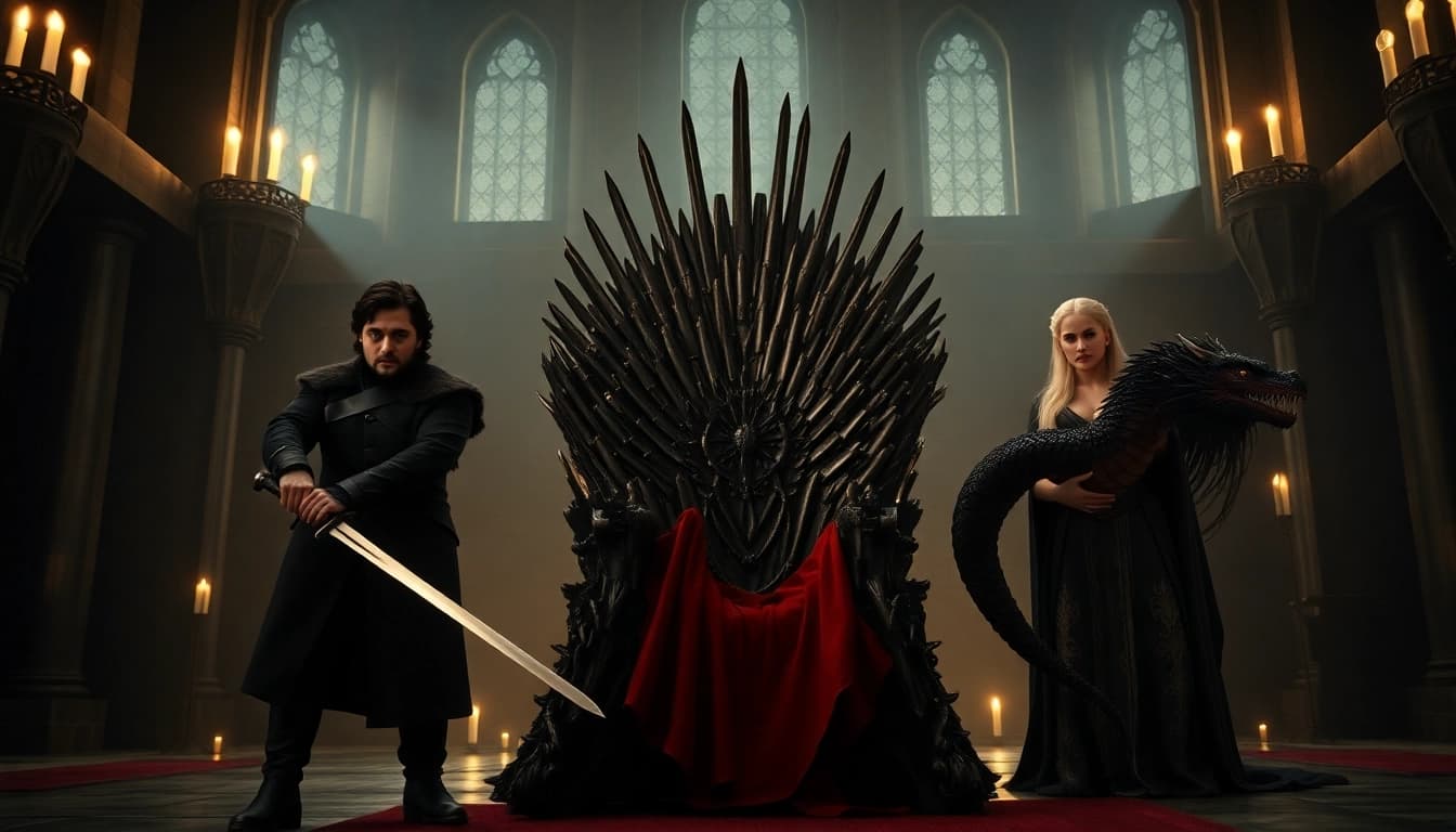 Immerse yourself in the world of the game of thrones cast featuring iconic characters around the Iron Throne.