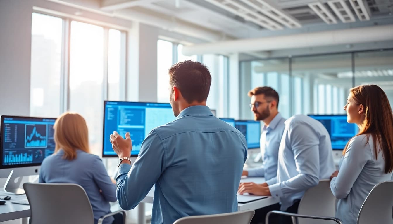 Engaging team discussion on Payroll management strategies in a bright office space.