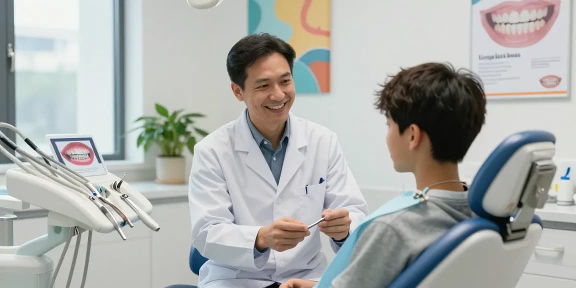 Teen consultation about lingual braces in a bright orthodontic clinic