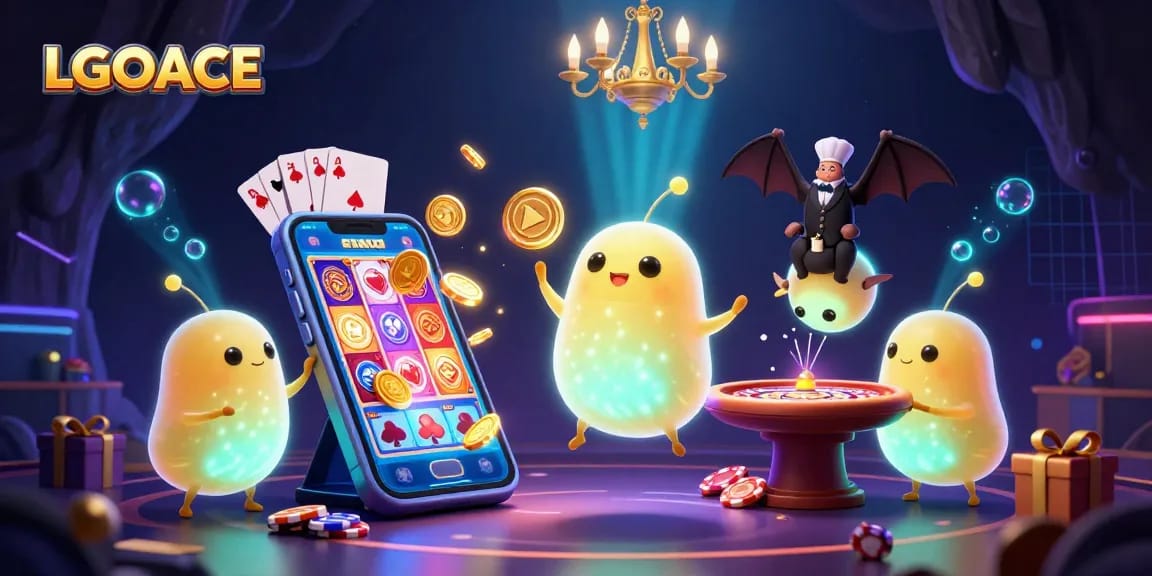 LGOACE players enjoying a vibrant cave casino experience with animated glowworms and dynamic gaming elements.