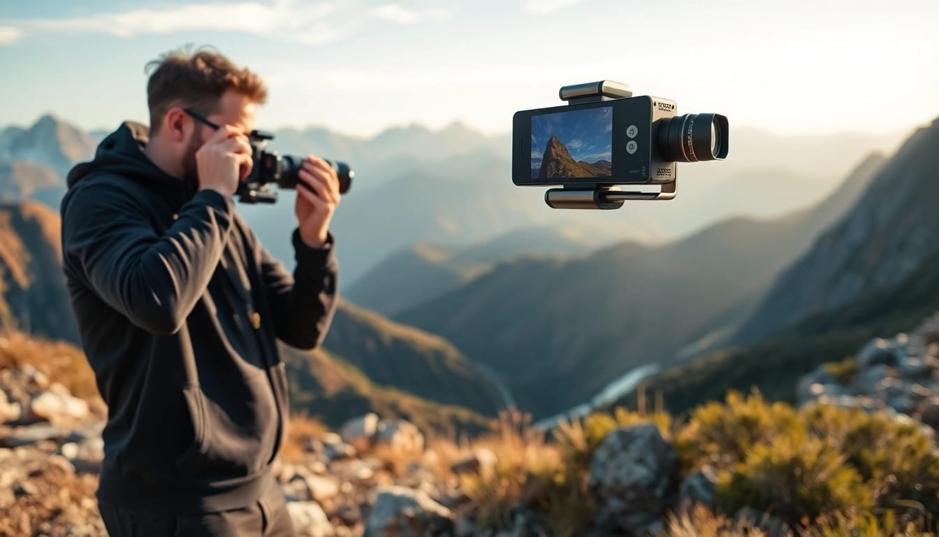 Showcasing the insta360 antigravity a1 in an outdoor setting with vibrant landscapes and a dynamic perspective.