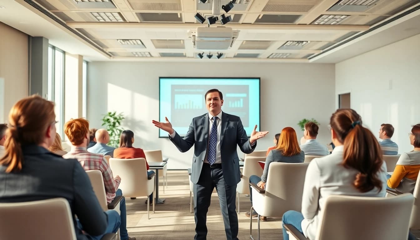 Enhance your presentation skills training with a professional presenter in action.