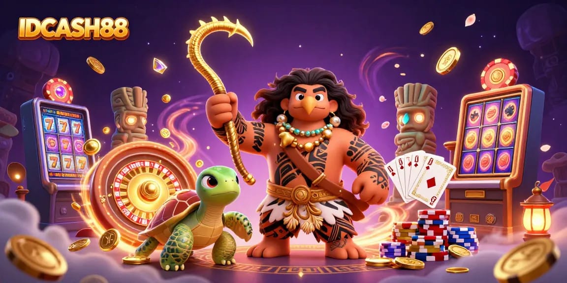 Engage in thrilling gameplay at IDCASH88, featuring vibrant casino animations and dynamic slot elements.