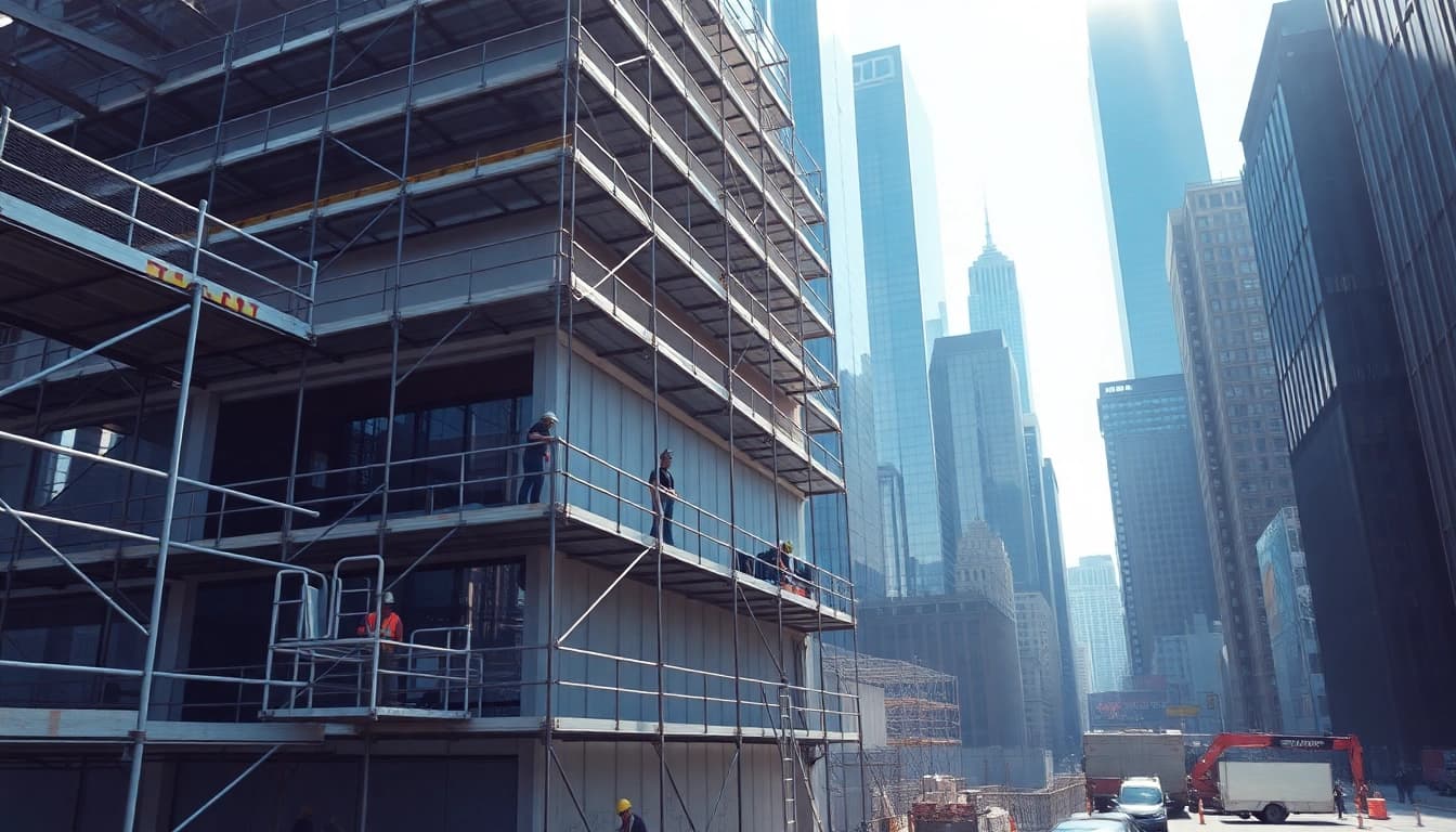 A busy New York City Commercial General Contractor at work on a commercial building renovation.