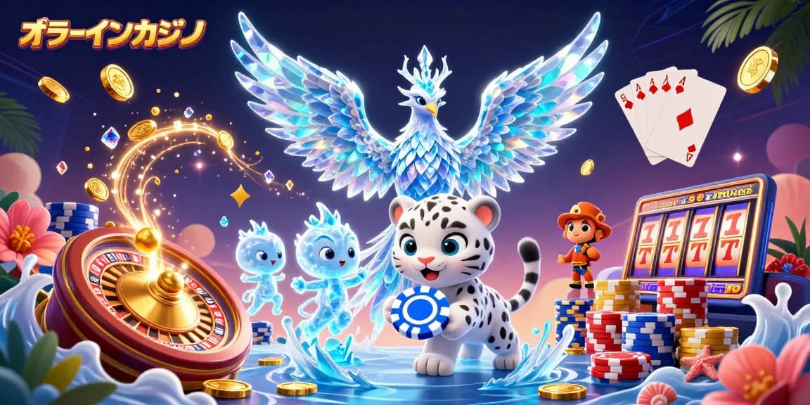 オンラインカジノで楽しむ雪の幻の物語を描いた3Dイラスト。