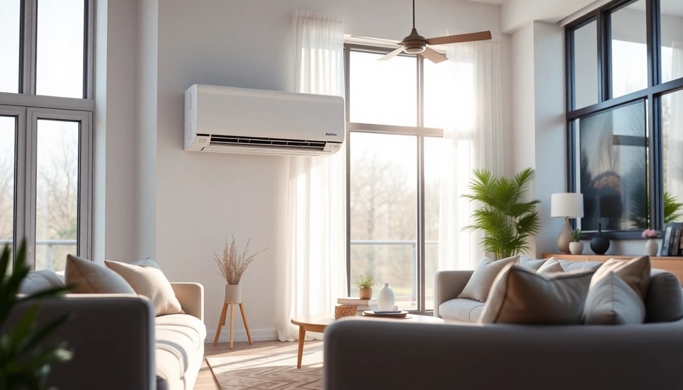 Showcasing a Daikin mini split ac unit in a stylish living room setting.