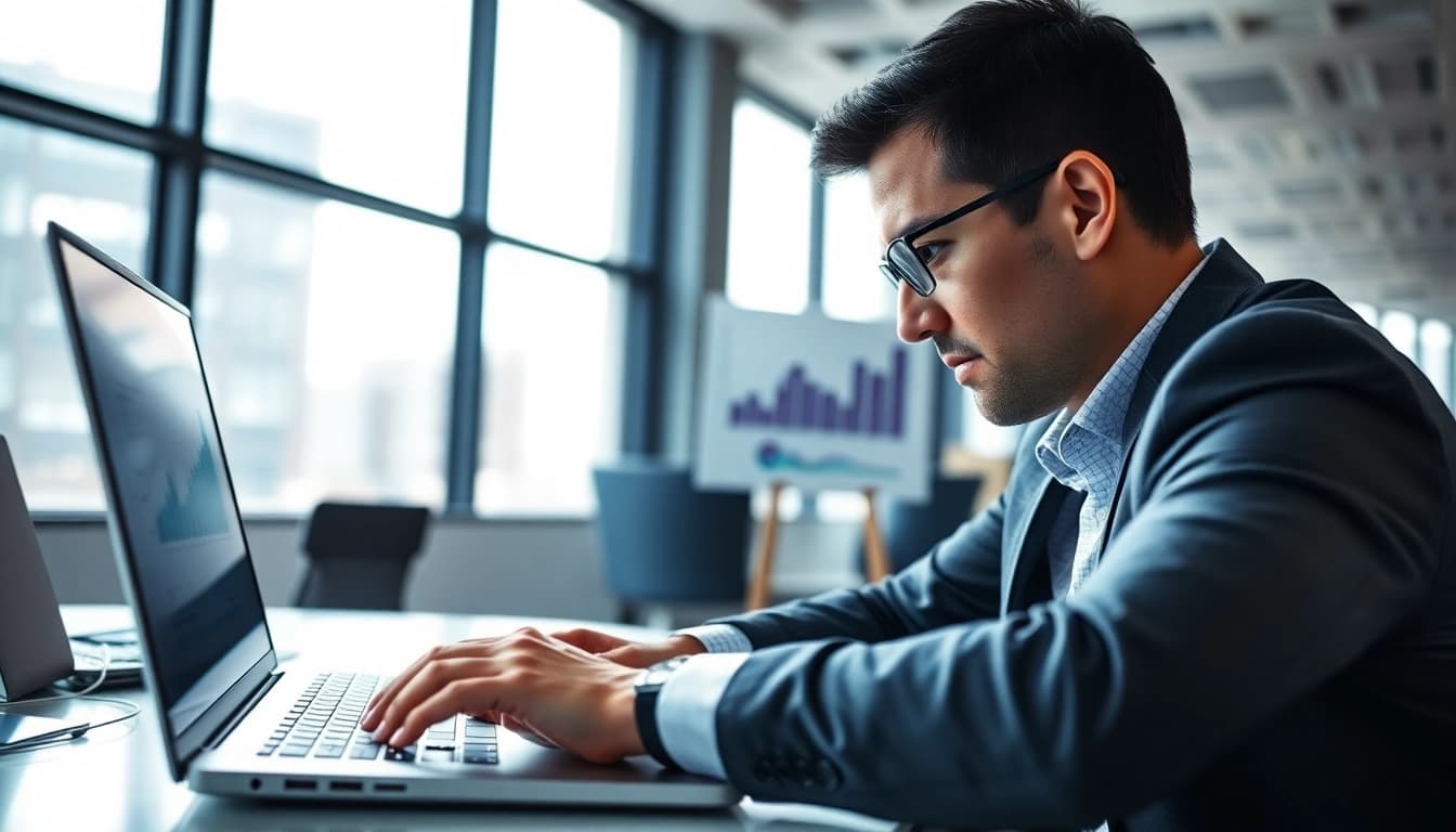 Analyze competitor pricing insights with a professional in a modern office setting.