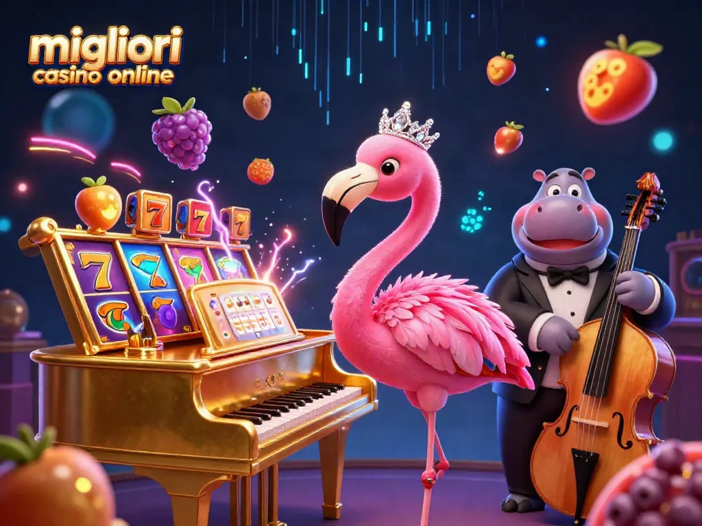 Migliori casino online: vivace scena con cantante sul flamenco e protagonista di un casinò con slot e jackpot.