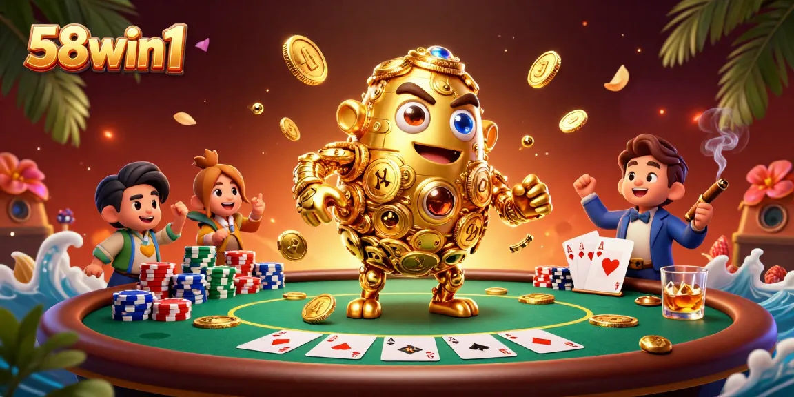 Experience the thrill of 58win1 with vibrant casino elements and golden characters in action.