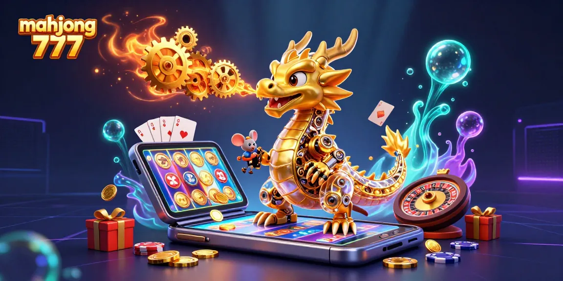 A dynamic scene showcasing mahjong 777 gameplay with a dragon and colorful casino elements.