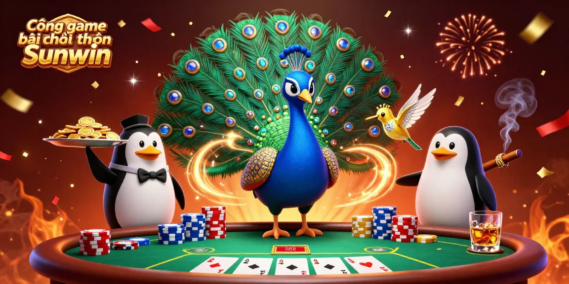 Experience the thrill of Cổng game bài đổi thưởng Sunwin with vibrant casino characters and poker elements.