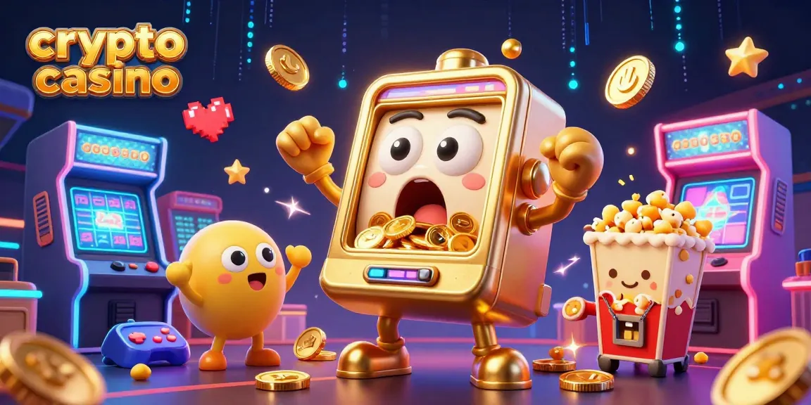 Il crypto casino presenta una slot machine d'oro con un jackpot incredibile e un'atmosfera vivace di giochi arcade.