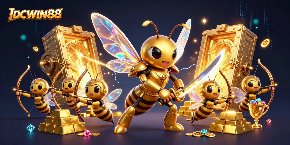 Play thrilling games on IDCWIN88 with a golden hornet samurai and treasure-filled action.