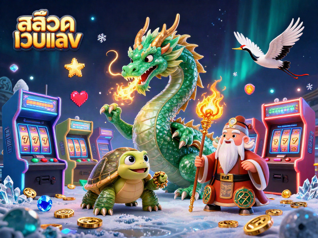 Experience the excitement of สล็อตเว็บตรง with a majestic jade dragon and dynamic casino elements.