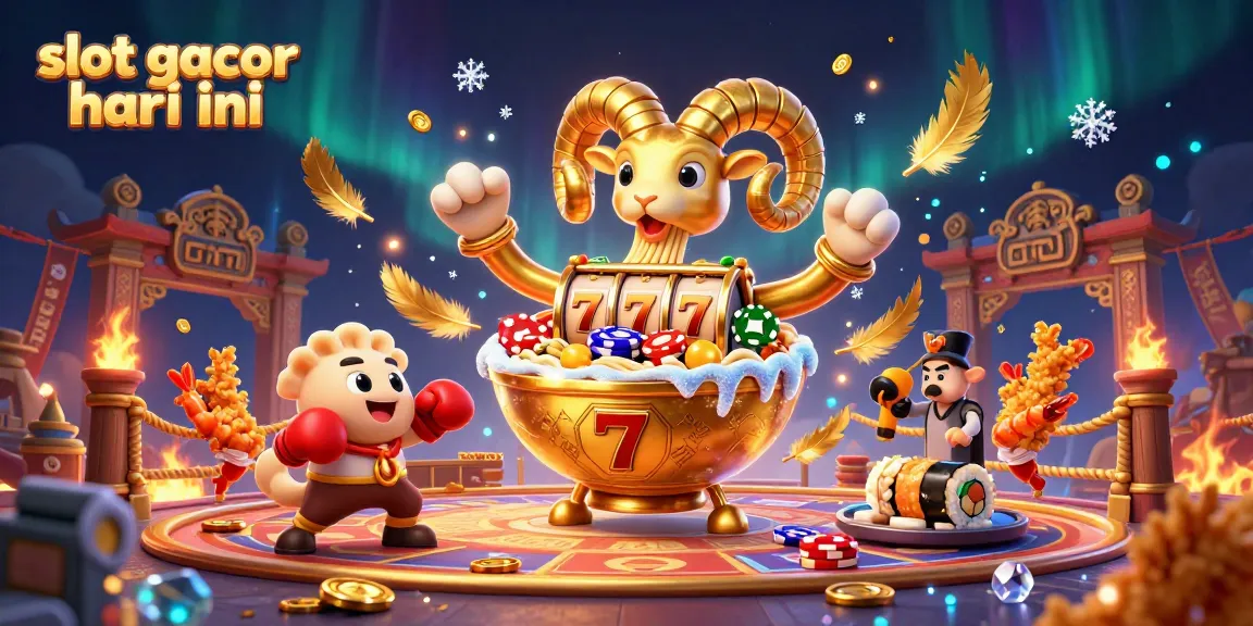 Engage in slot gacor hari ini with a dynamic 3D casino scene featuring playful characters and lively elements.