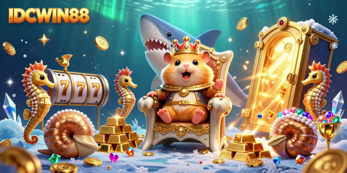 Engage with IDCWIN88's thrilling slot experience featuring golden hamster king and vibrant treasures.