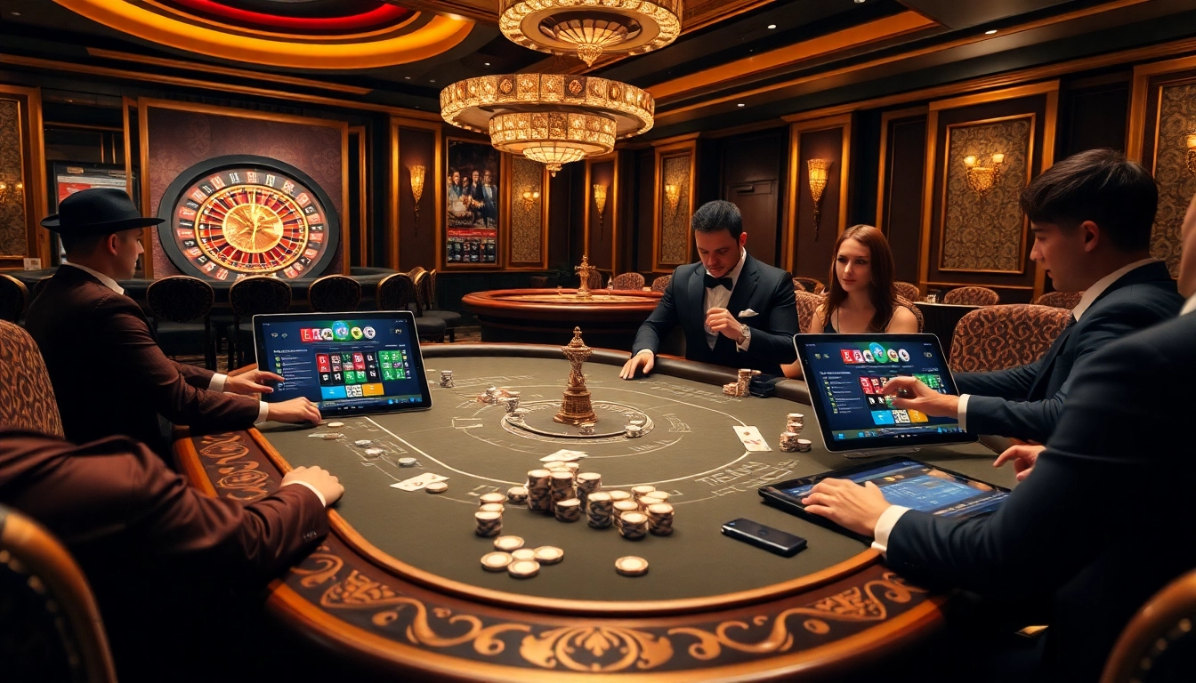 GO8 poker players compete with excitement at an elegant casino table.