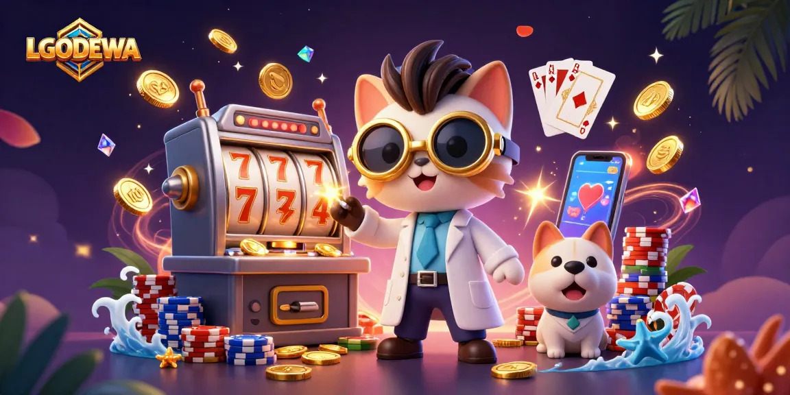 Play exciting games at LGODEWA with stunning visuals featuring jackpot elements and golden coins.