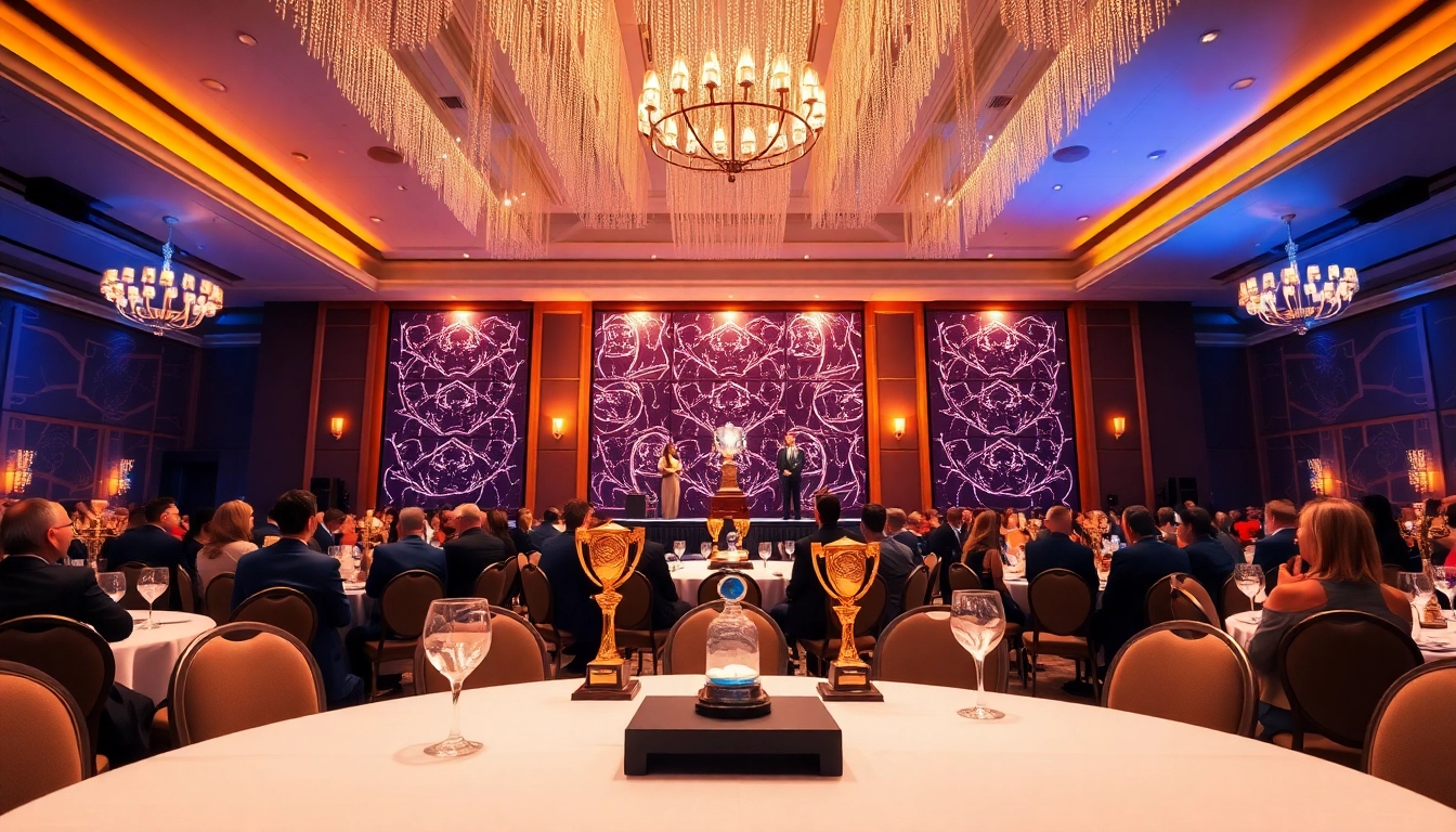 Celebrating Construction awards with distinguished guests at an elegant ceremony.