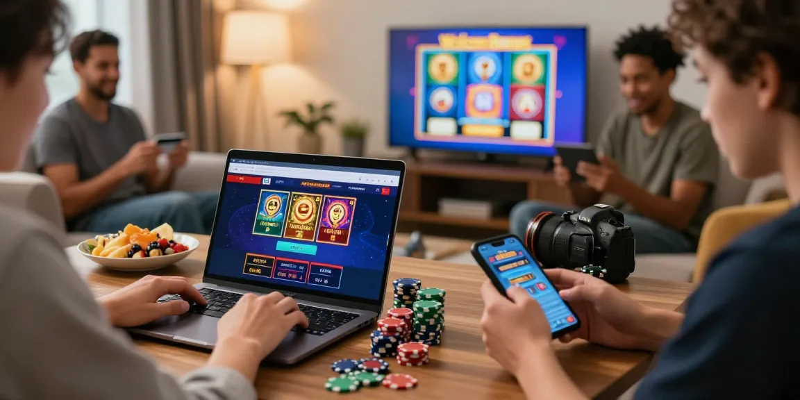 Players enjoying games at casinos that accept credit cards in a cozy home setting.