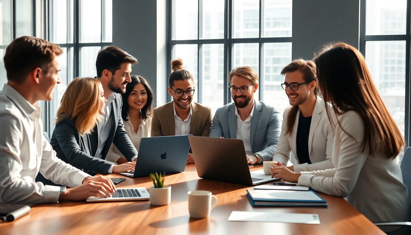 Recruiting professionals engaged in a dynamic team discussion at a conference table.