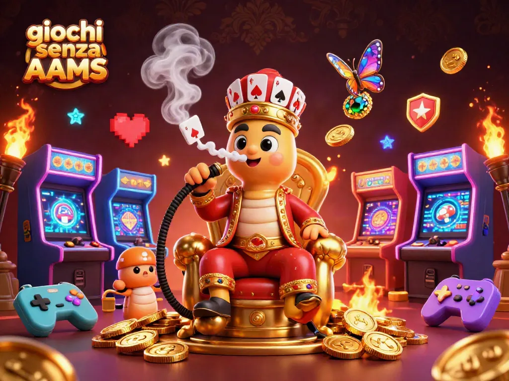 Gioca a giochi senza AAMS con un'illustrazione 3D vivace di casinò e simboli ludici, evidenziando l'esperienza di gioco.