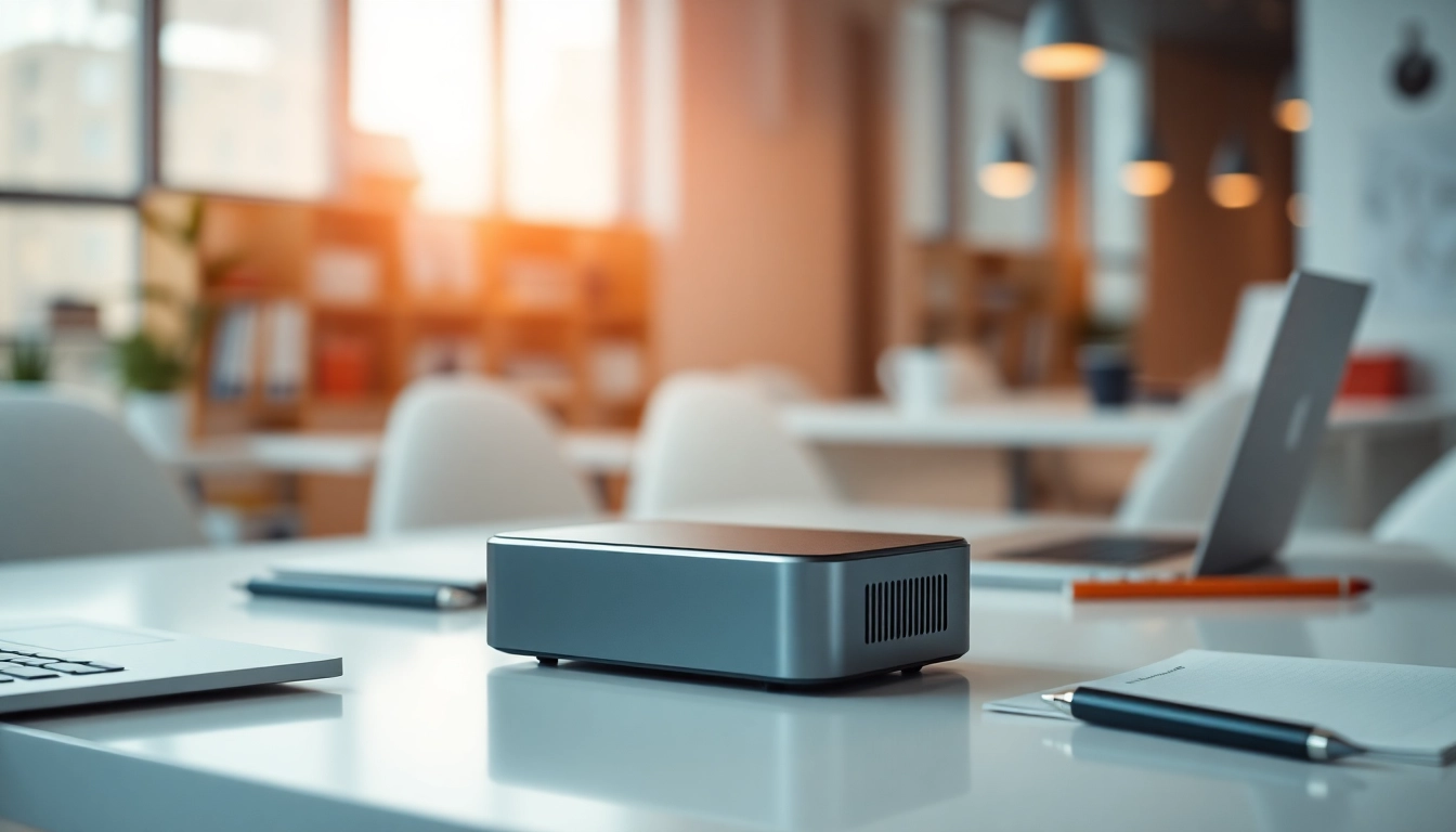 Showcase of das 140 device demonstrating its features in a professional office setting.