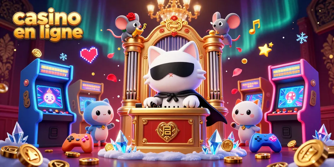 Profitez de la magie du casino en ligne avec un chat mystérieux et un acrobate sur une scène dynamique.