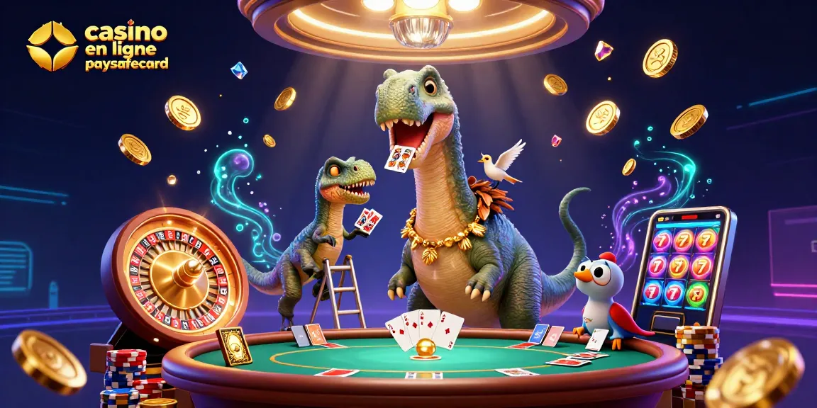 Jouez dans un casino en ligne paysafecard avec des effets lumineux et des personnages animés colorés.
