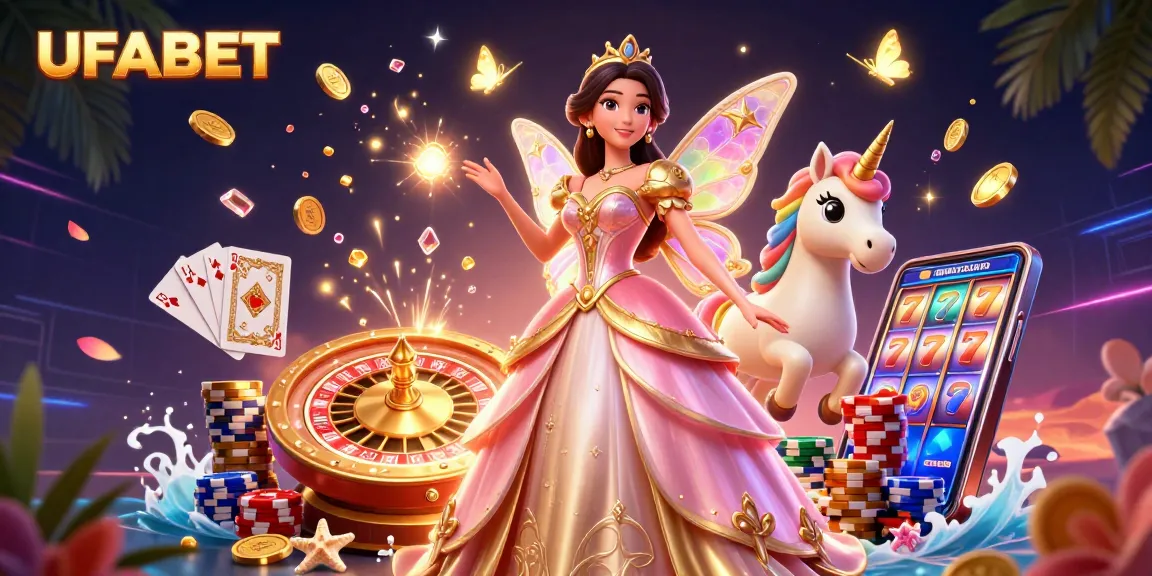 Experience the thrill of UFABET with a glamorous 3D illustration of online casino gaming.