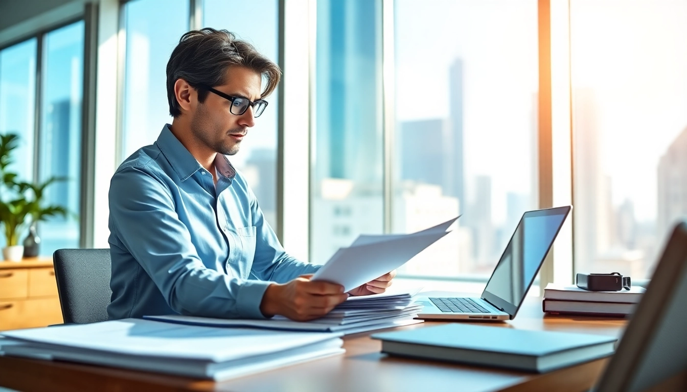 Consultant analyzing grants and pre-post award compliance in a bright office environment.