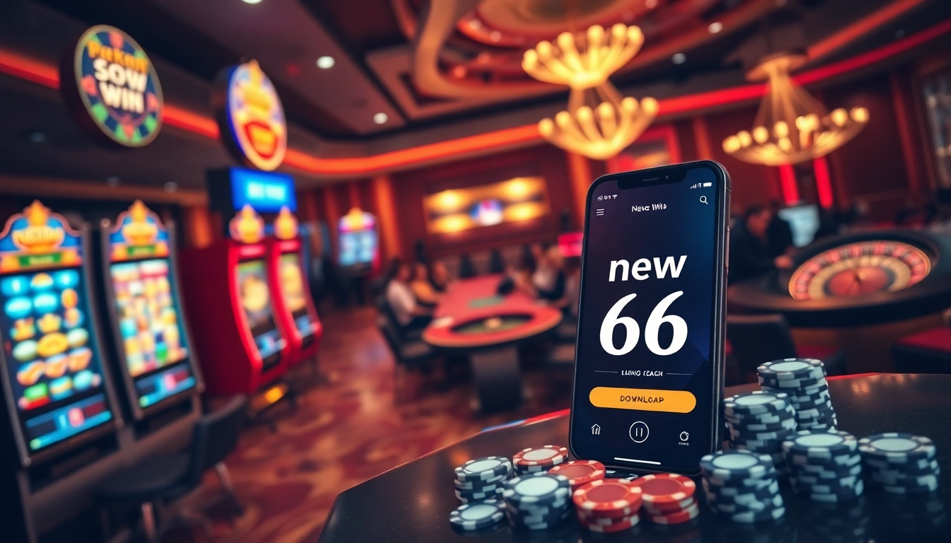 Experience the thrill of new 66 with vibrant gaming visuals at an upscale casino.
