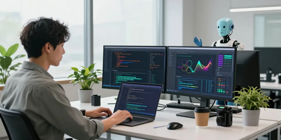Professional workspace with AI coding setup featuring crush ai interfaces and analytics