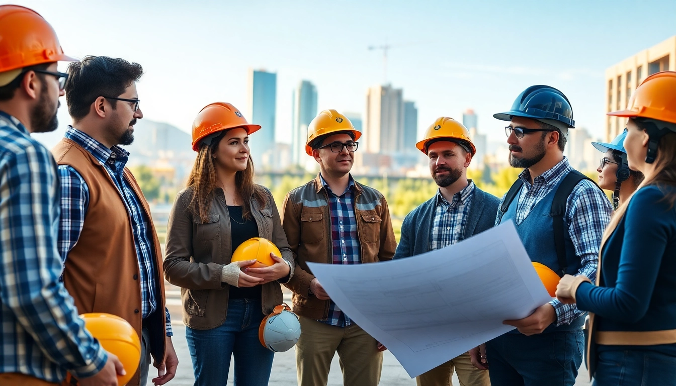 Engagement in construction advocacy Colorado with professionals discussing plans in a city setting.