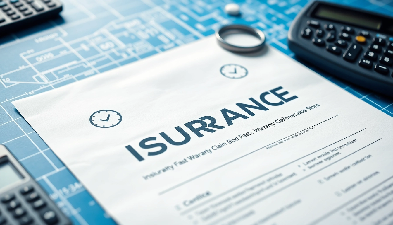 Showcasing fast warranty claim decisions with an elegant insurance document and icons emphasizing efficiency.