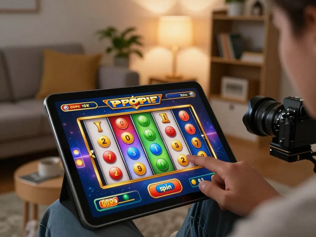 Engaging player spinning online slot depo 10k game on tablet in a cozy living room