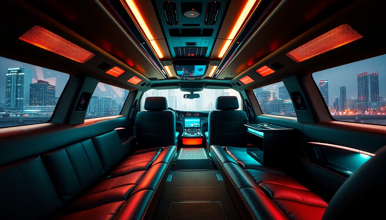 World Cup Group Transportation in a luxurious limousine featuring leather seating and ambient lighting.