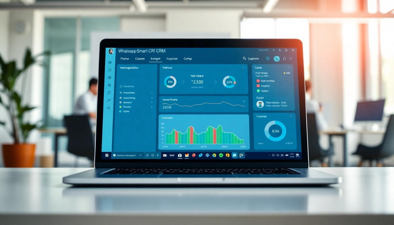 Showcase the benefits of WhatsApp Smart CRM on a modern digital dashboard.