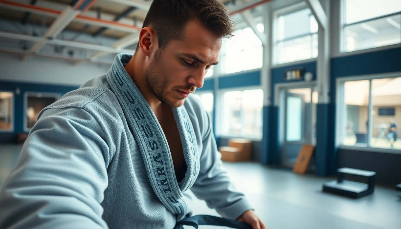 BJJ Brand athlete demonstrating intensity and focus while sparring in a dojo.
