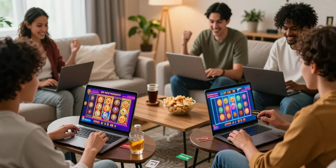 Players enjoying their time at the best credit card casinos in a modern living room.