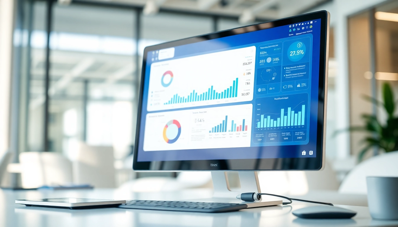 Showcasing enterprise assistant software on a sleek workspace computer, illustrating productivity features.