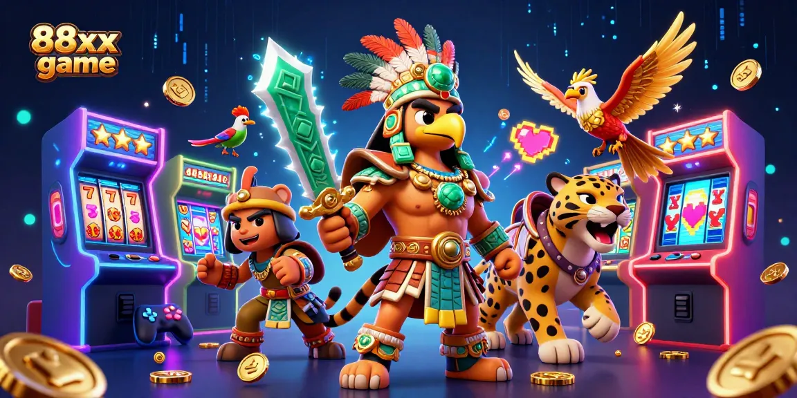 Experience thrilling gameplay with 88xx game, featuring spirited Aztec warriors and vibrant casino elements.