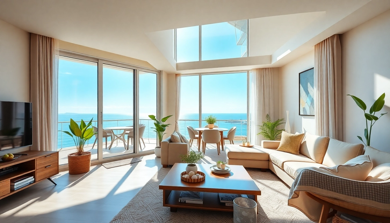 Stylish apartment for rent in Alanya, Turkey showcasing a cozy living area with sea views.