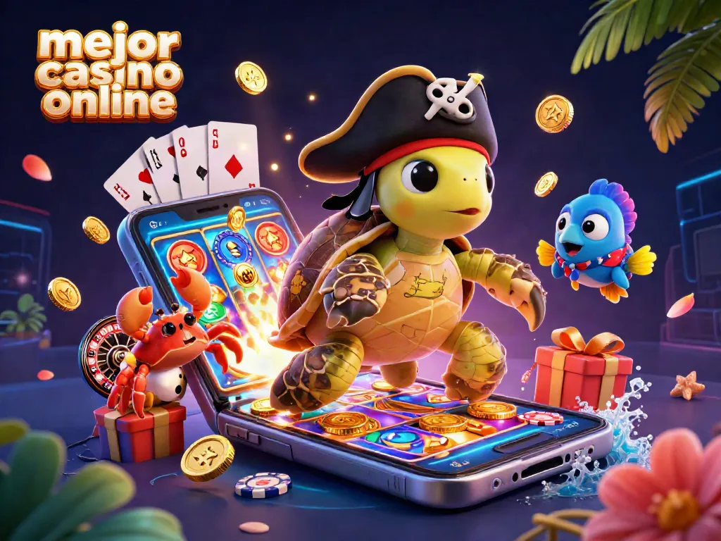 Descubre las mejores oportunidades de ganar en el mejor casino online con una divertida ilustración digital 3D.