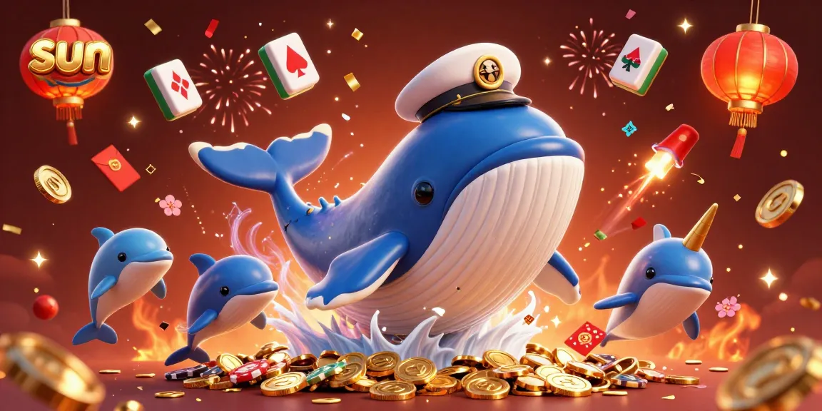 Spin the reels of fortune with sun-themed whales and dolphins in a vibrant casino scene.