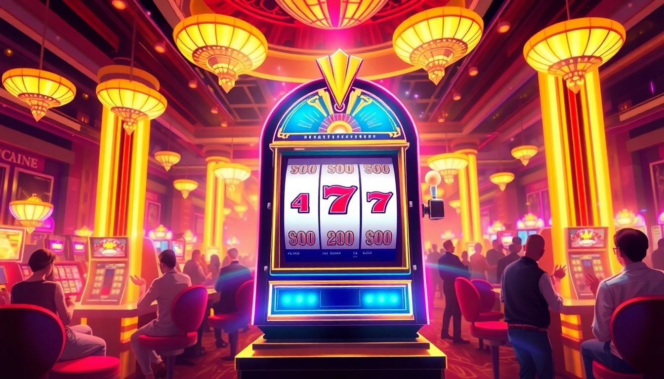 Menangkan permainan situs slot terpercaya dengan mesin slot mewah dan latar belakang kasino yang meriah.