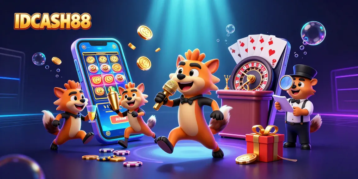 Engage in thrilling gaming at IDCASH88 with lively hyena characters embodying the fun and excitement of casino adventures.